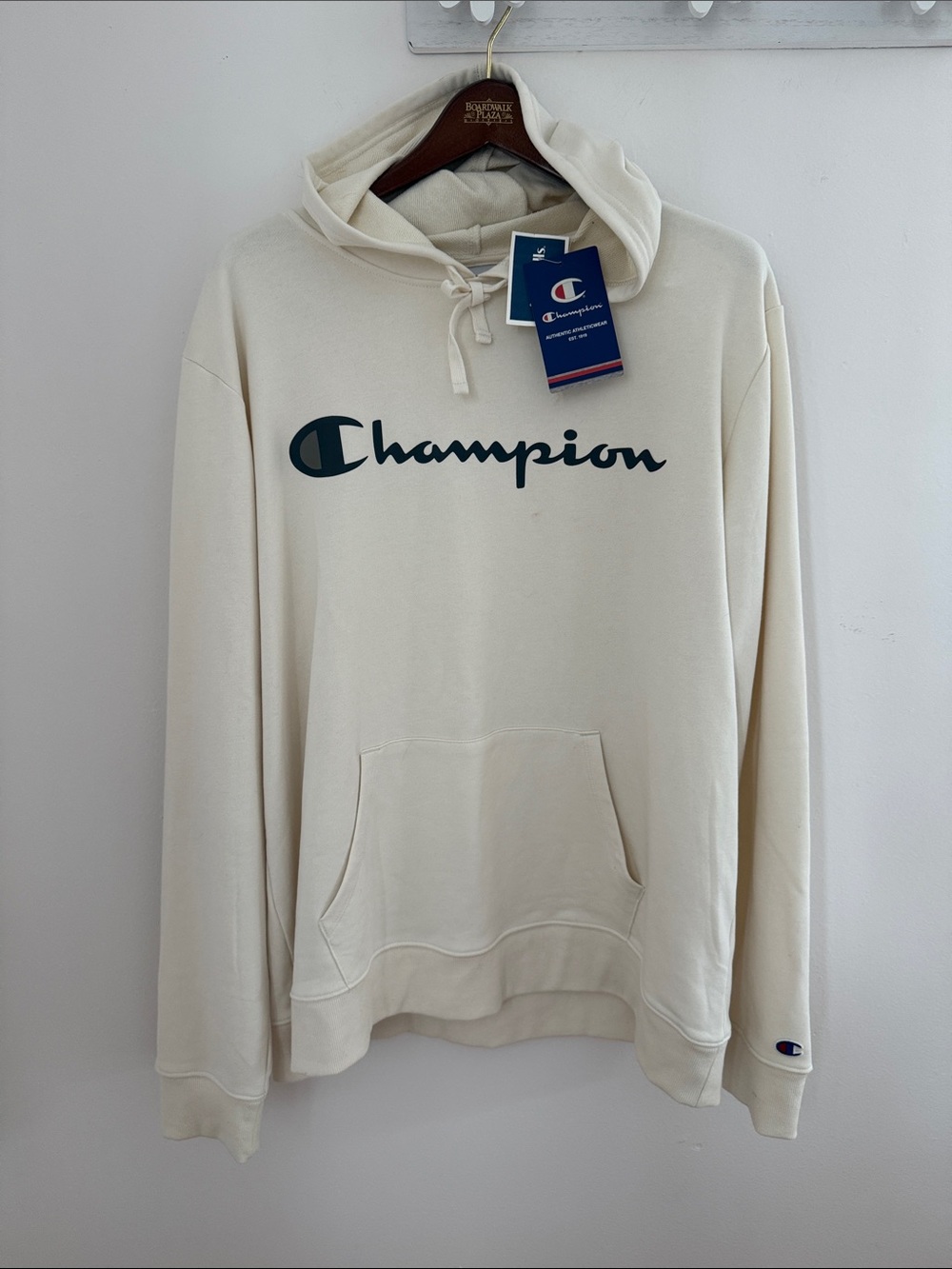 Champion Men’s XL Hoodie NWT Cream Tan Beige Script Logo
